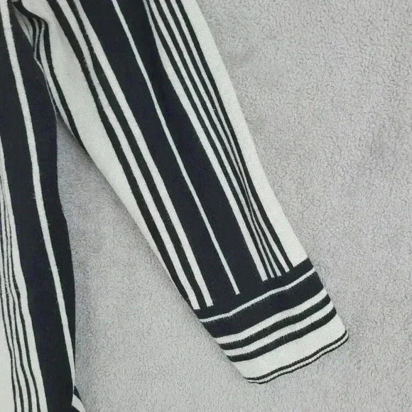 Sioni Women's L Black & White Striped Hooded Open front Cardigan Sweater   29PT - Picture 7 of 8